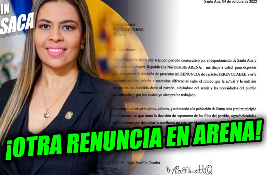 Diputada de ARENA presenta su renuncia al partido