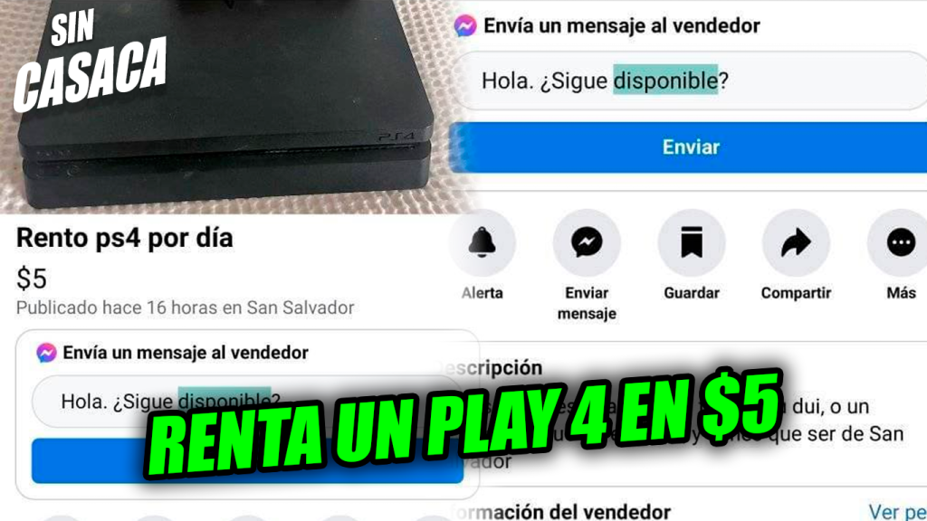 Comerciante en Marketplace ofrece el alquiler de un play 4 en 5…