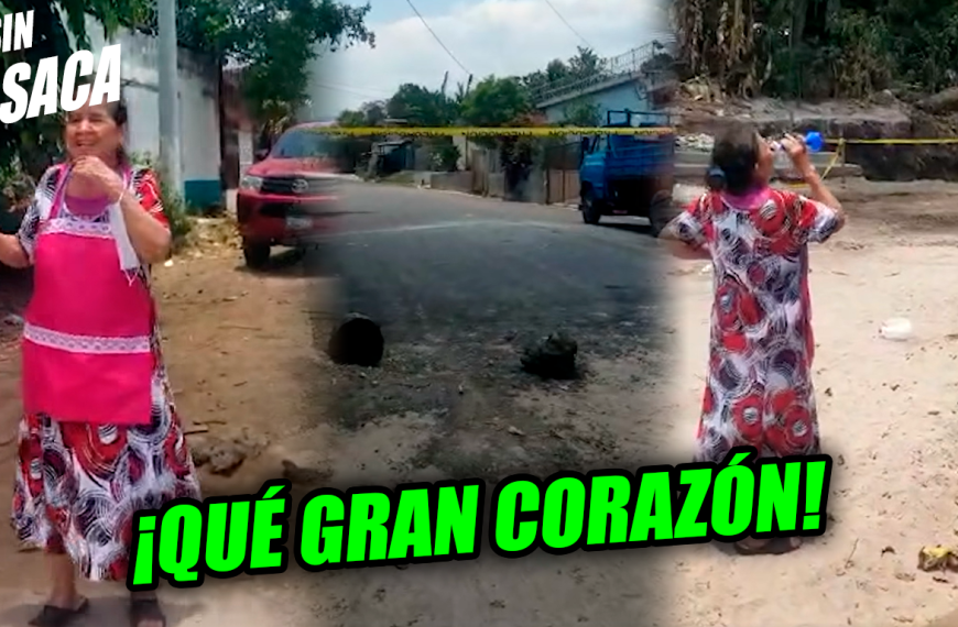 Salvadoreña de buen corazón le regala almuerzo a trabajadores que pavimentan las calles de Santa Ana