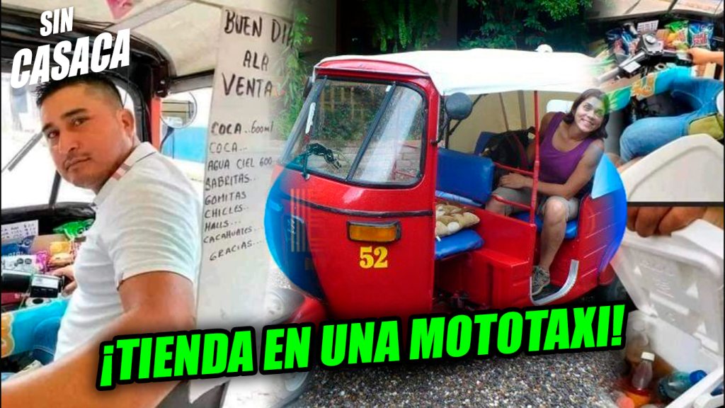 Salvadoreño en la rebusca coloca una mini tienda dentro de su mototaxi