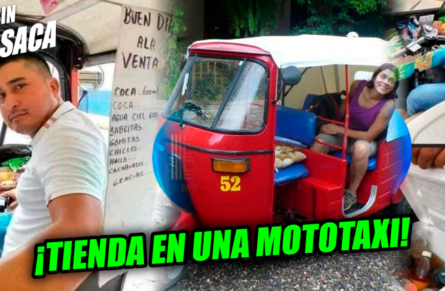 Salvadoreño en la rebusca coloca una mini tienda dentro de su mototaxi